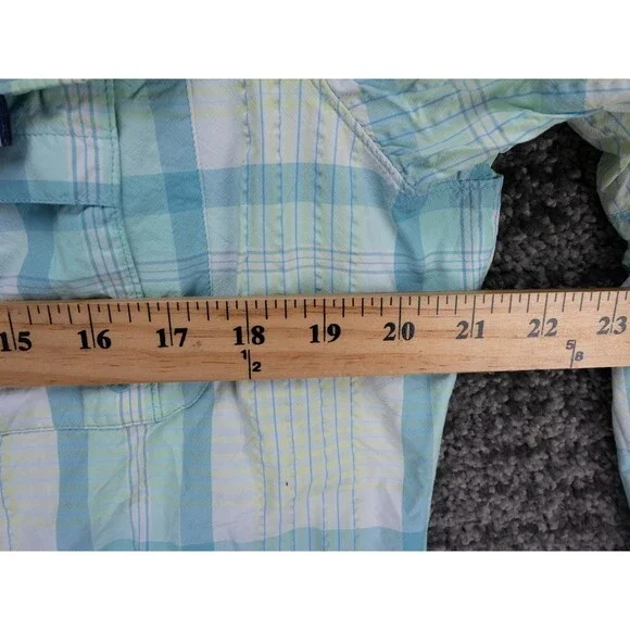 Columbia PFG Shirt Womens Medium White Blue Plaid Super Bahama Fishing Outdoor - Picture 7 of 15